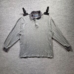 Chereskin Polo Shirt Mens Medium Gray Plaid Knit Side Slits Cozy Preppy Gorpcore